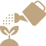 Icon depicting water droplets on plants, symbolizing sustainable irrigation practices.