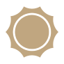 Golden sun icon representing natural sunlight for organic olive cultivation.